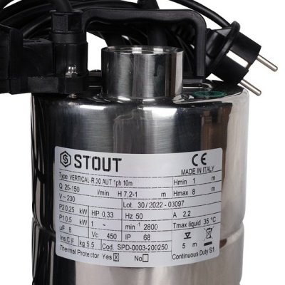 Насос дренажный STOUT SPD-0003-200250 с вертикальным поплавком