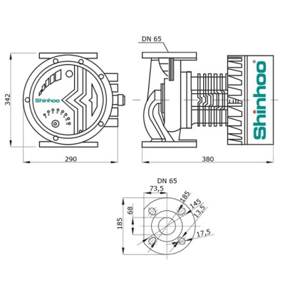 Насос циркуляционный Shinhoo MEGA S 65-12F 1-230V для отопления