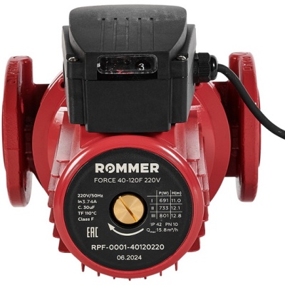 Насос циркуляционный ROMMER FORCE 40-120F 220 В фланцевый для отопления